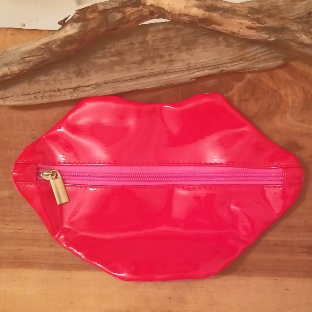 Macy's Red & Pink Zippered Lips Cosmetics Bag